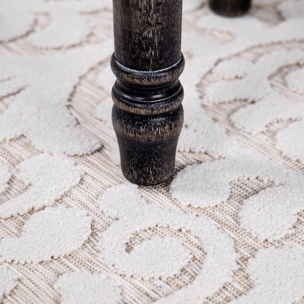 Natural Driftwood Floral Pattern Reversible Indoor/Outdoor Rug