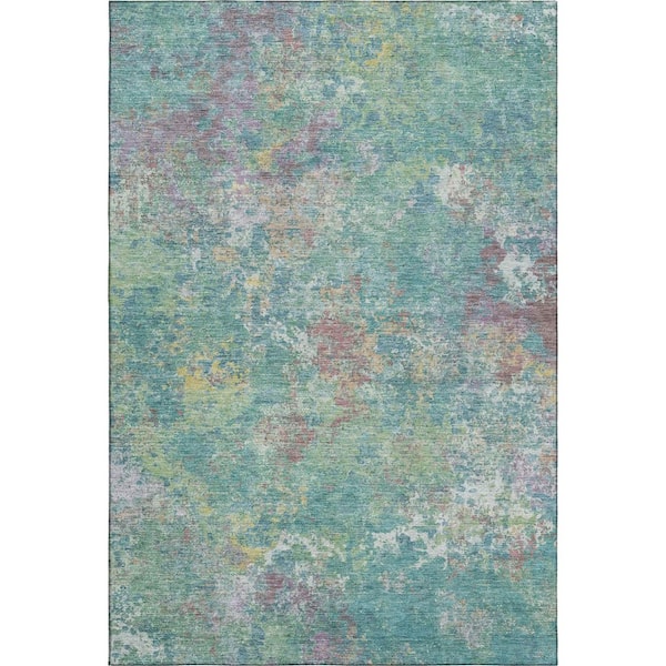 Mayfield Premium Machine Washable Abstract AMF2166 Teal 3 ft. x 4 ft. Area Rug