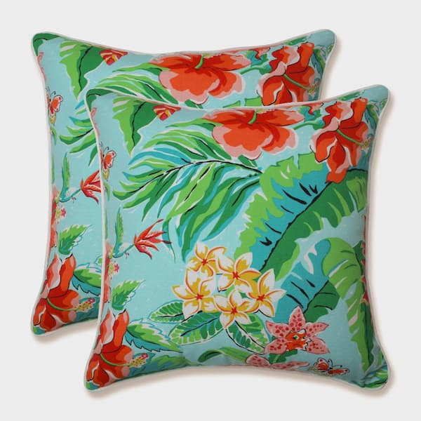Pillow Perfect Floral Blue Square Outdoor Square Throw Pillow 2-Pack