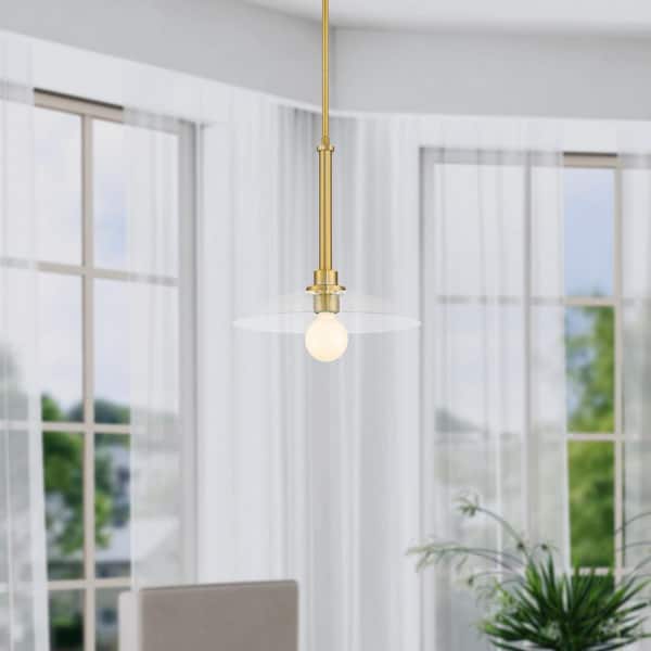 Designers Fountain - Litto 60-Watt 1-Light Brushed Gold Modern Pendant Light with Clear Glass Shield and No Bulbs Included
