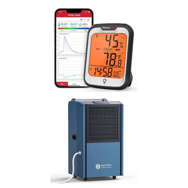 Bluetooth Hygrometer Thermometer for Home (iOS & Android) and 305 pt. 9,500 Sq. Ft. Dehumidifier Combo