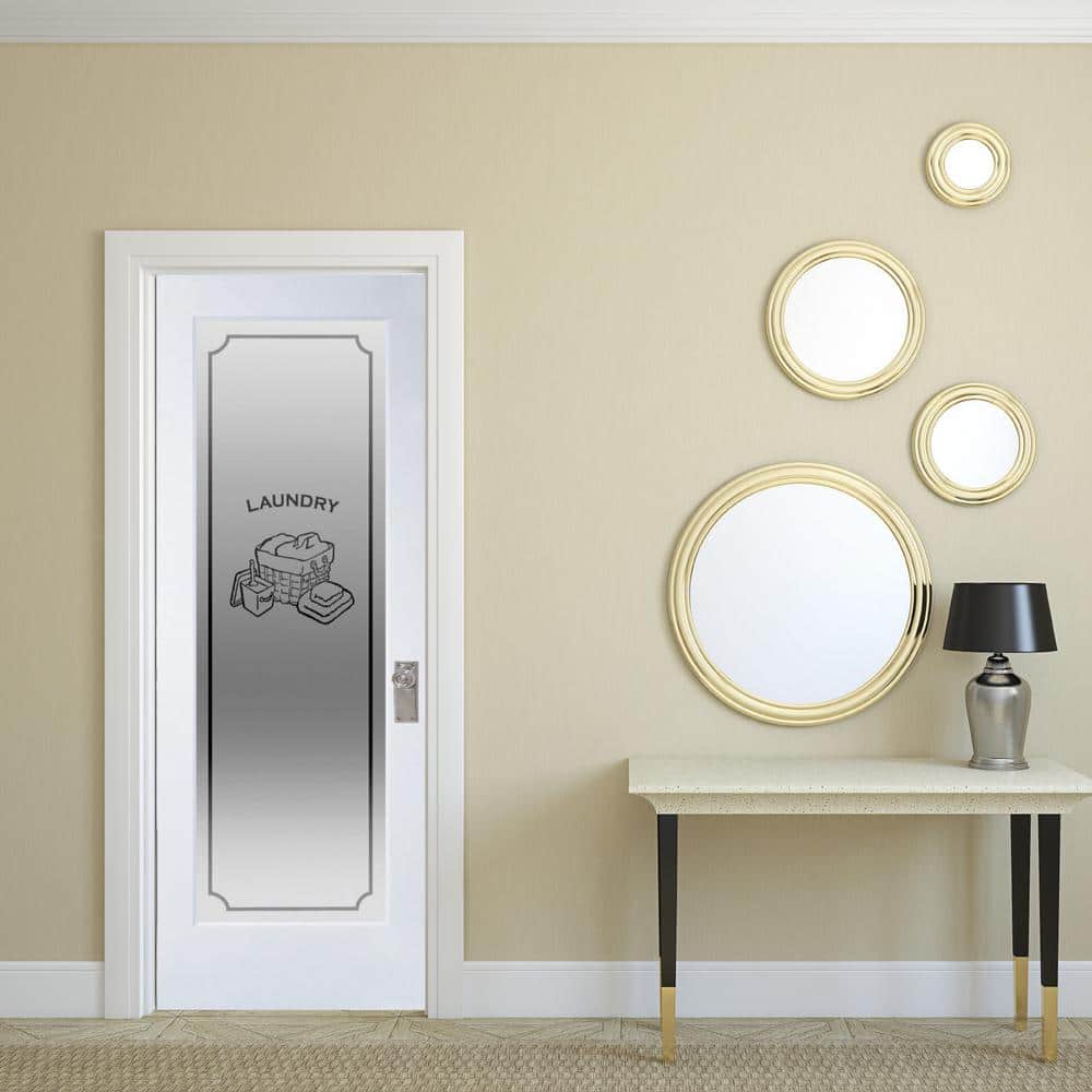 Primed White MDF Laundry Door with Frosted Glass Panel