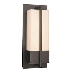 Venue 16 in. Black Integrated LED Outdoor Wall Light Fixture with Acrylic Shade