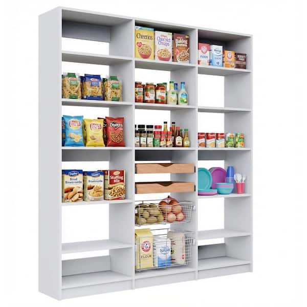 Alto Pantry Collection 66 in. W White Wall Mounted 2-Shelf Towers and Shelf Tower w/ Pull Outs Wood Closet System