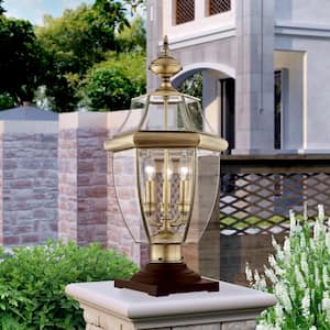 Aston 23.5 in. 3-Light Antique Brass Cast Brass Hardwired Outdoor Rust Resistant Post Light with No Bulbs Included