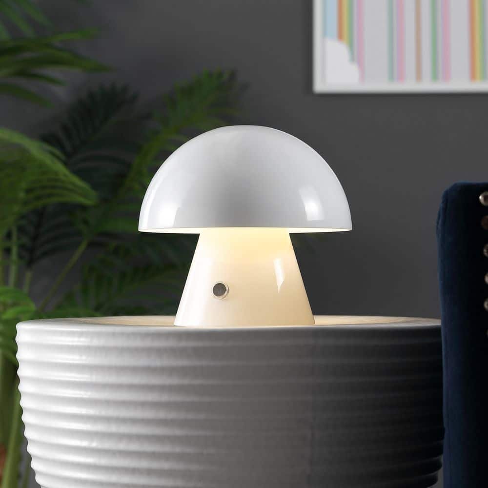 Jonathan Y Porcini 7 Contemporary Bohemian Rechargeable/Cordless Iron Integrated LED Mushroom Table Lamp - White