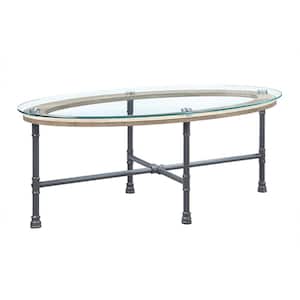 Brantley 47 in. Clear and Sandy Gray Oval Glass Coffee Table