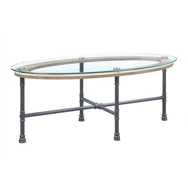 Acme Furniture Brantley 47 in. Clear and Sandy Gray Oval Glass Coffee Table