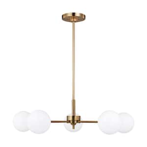 Tallis 5-Light Satin Brass Chandelier with Etched Opal Glass Shades
