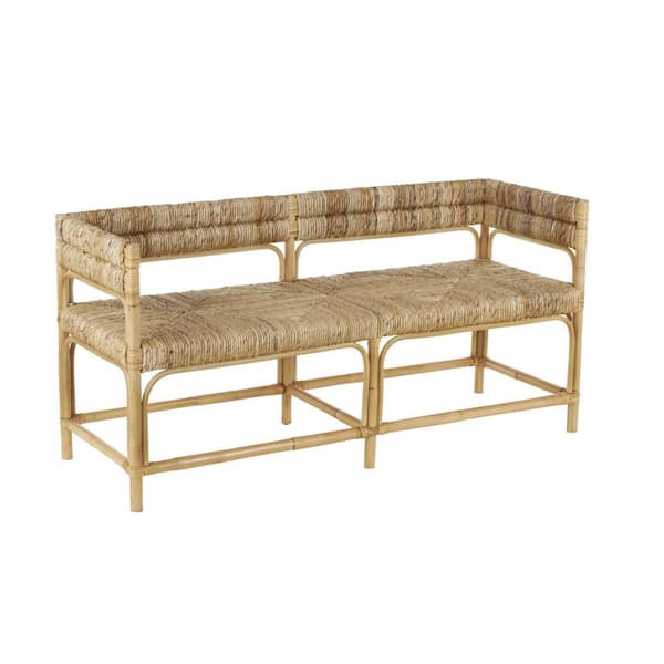 Light Brown Handmade Wrapped Bench with Diamond Patterned Seat and Arched Panels 28 in. x 58 in. x 21 in.