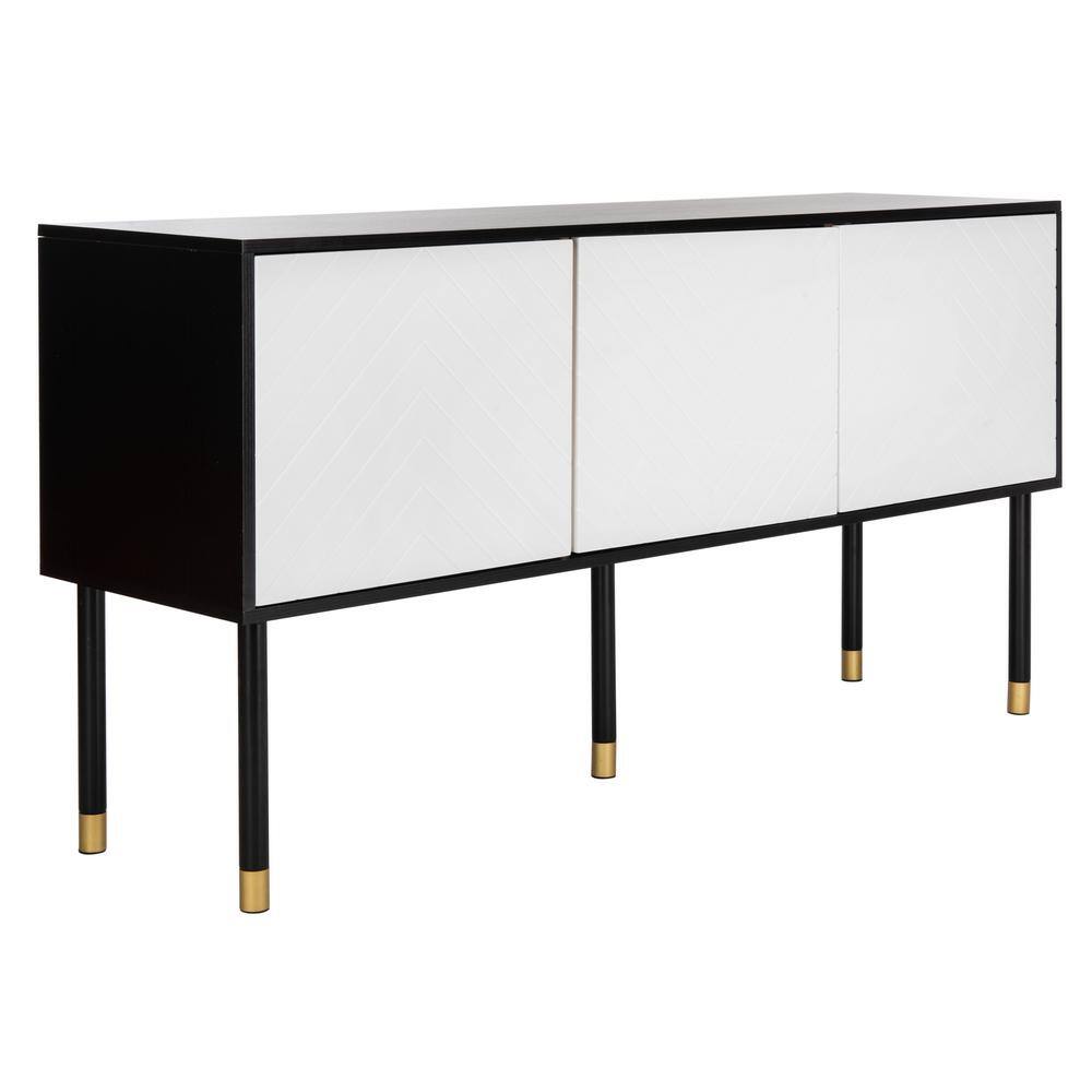 Retro Flair Black and White Media Console with Brass Caps, 55"