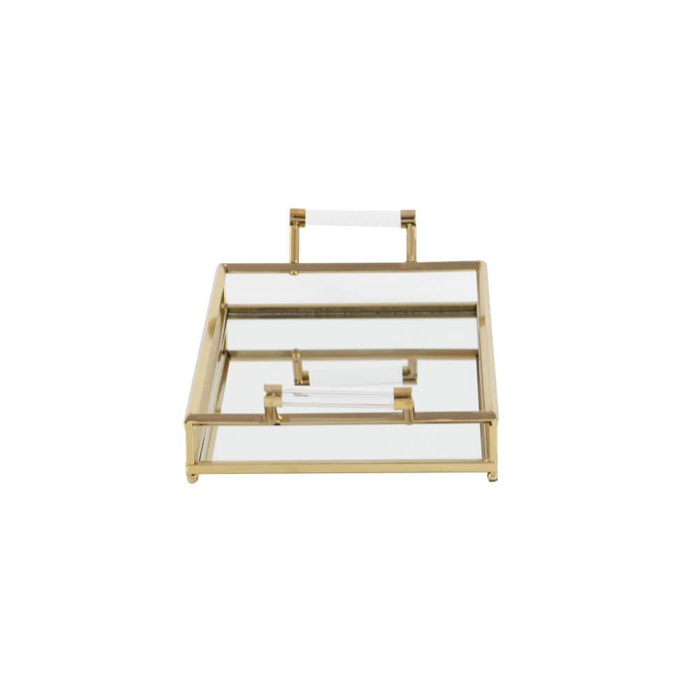 Gold Metal Mirrored Decorative Tray with Acrylic Handles