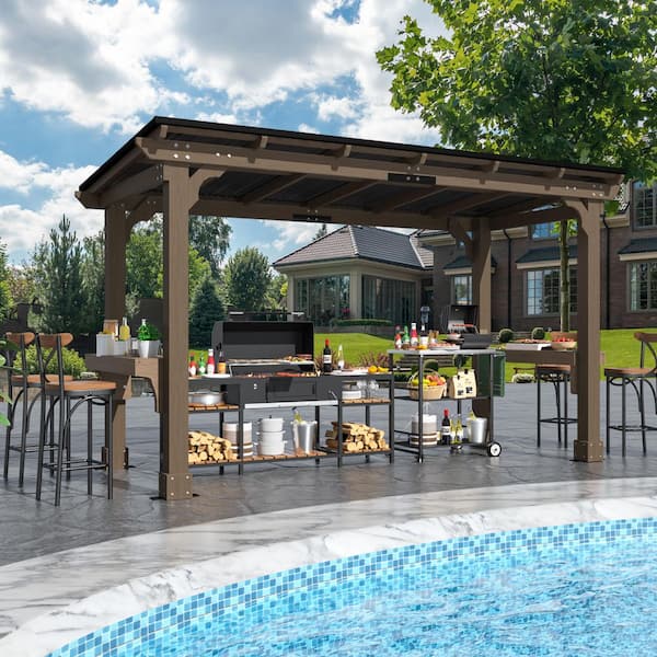 13 ft. W x 6 ft. D Wooden Grill Gazebo Outdoor with Steel Roof