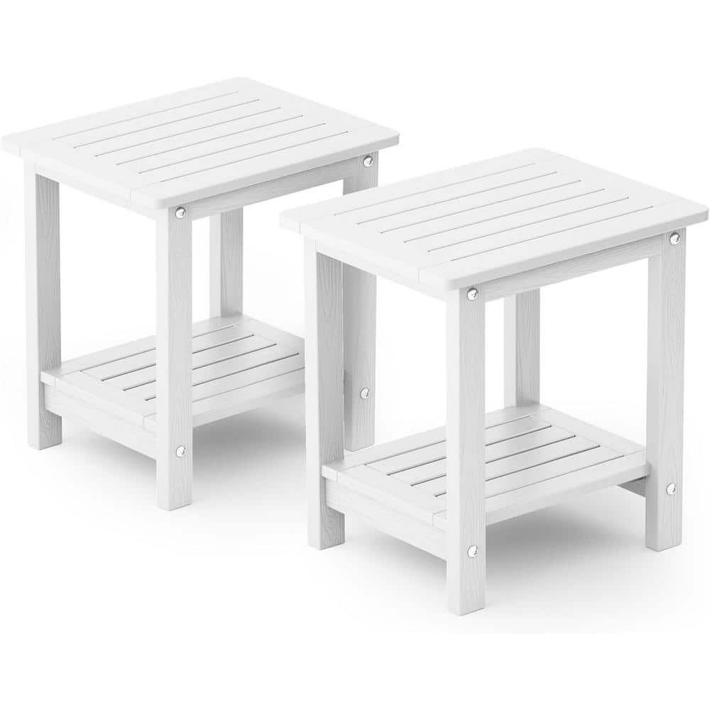 16.73 in. H White Square Plastic Double Layer Adirondack Outdoor Patio Side Table (2-Pack) price history on PriceWatchPro