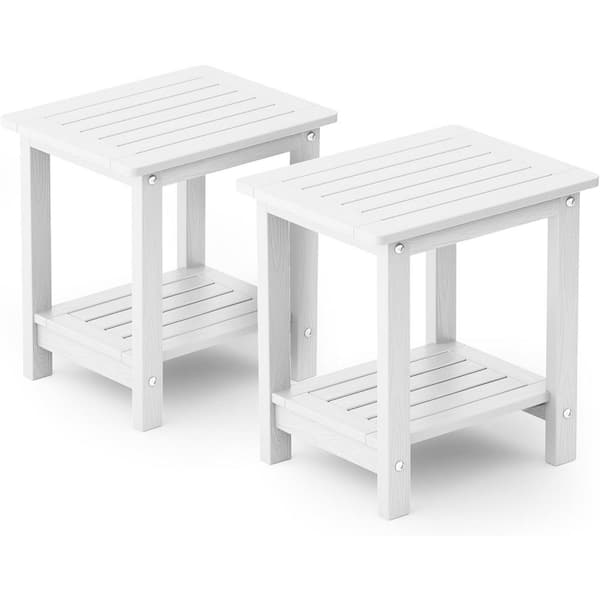 Mximu 16.73 in. H White Square Plastic Double Layer Adirondack Outdoor Patio Side Table (2-Pack)