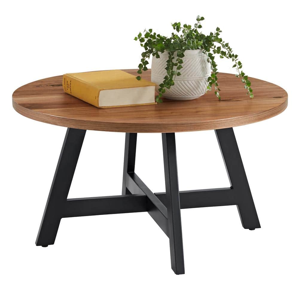 24 in. Round Coffee Table with Wood Top and Metal Base, Modern Accent Table for Living Room or Dorm Room, Walnut/Black price history on PriceWatchPro