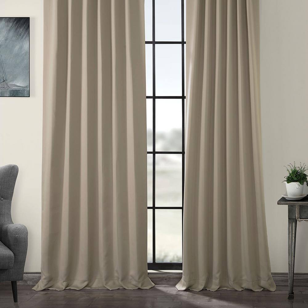 Classic Taupe Polyester Blackout Puddle Length Curtain Panel