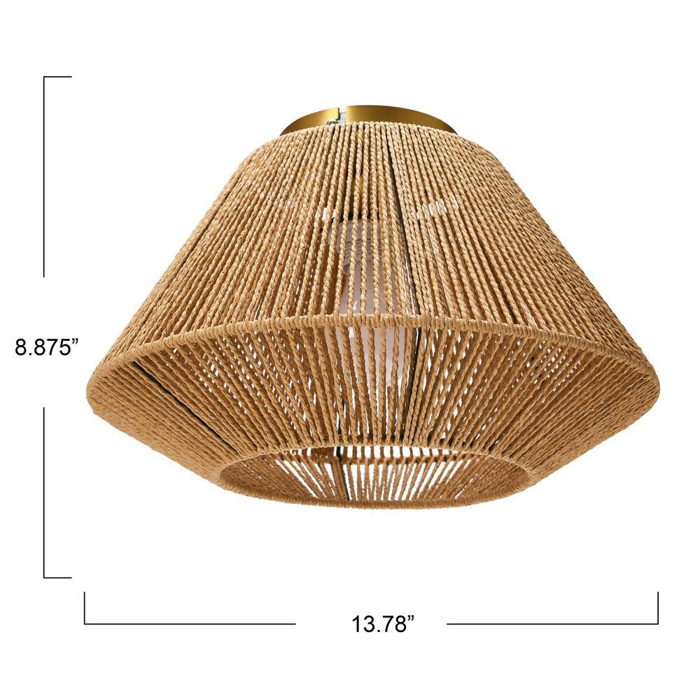 Brown Glass LED Ceiling Lamp with Paper Rope Shade