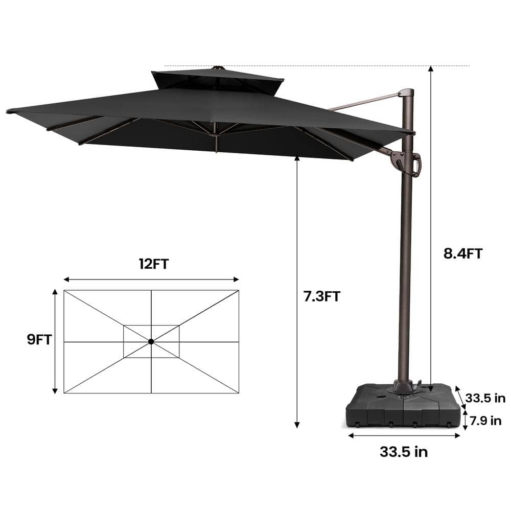 Black 9' x 12' Double Top Cantilever Patio Umbrella
