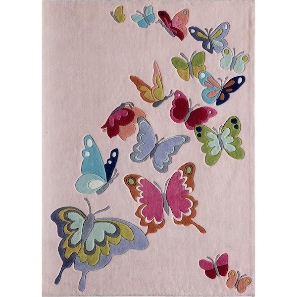 Momeni Lil Mo Whimsy Butterfly Pink 5 ft. x 7 ft. Indoor Kids Area Rug