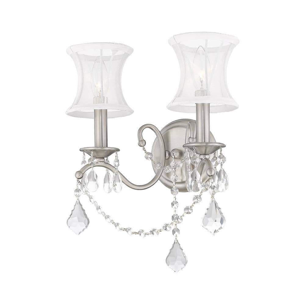 Brushed Nickel 2-Light Sconce with Off-White Silk Shade
