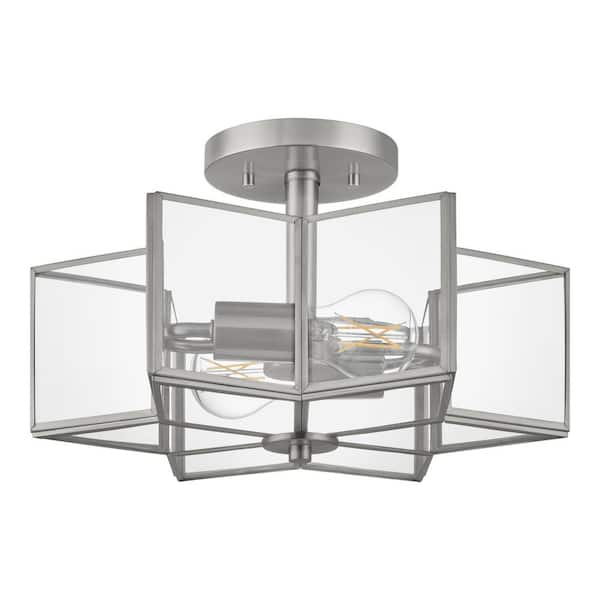 Home Decorators Collection Malena 14.25 in. 2-Light Brushed Nickel Semi-Flush Mount