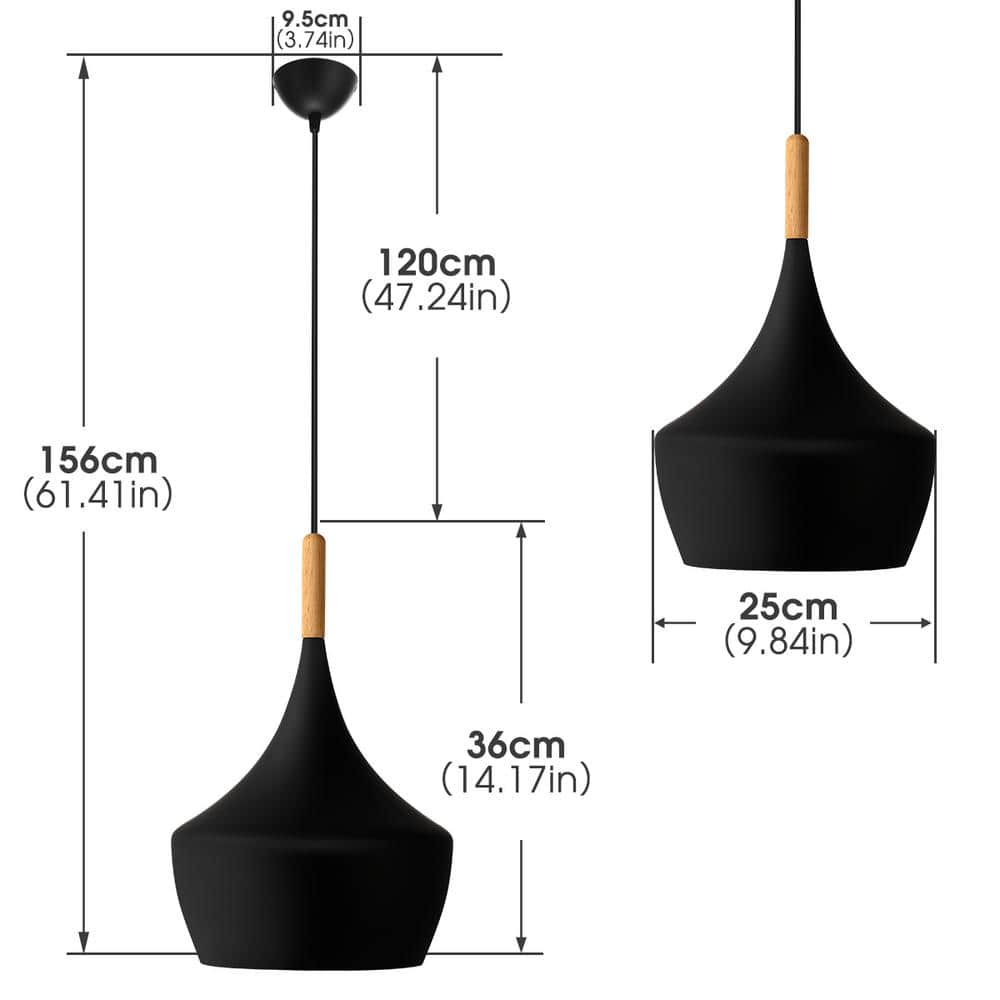 Matte Black Aluminum Dome Pendant Light with Adjustable Cord