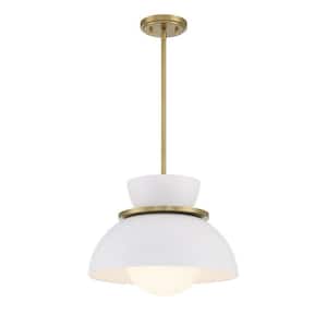 15 in. W x 9.50 in. H 1-Light Natural Brass Standard Pendant Light with Metal Shade