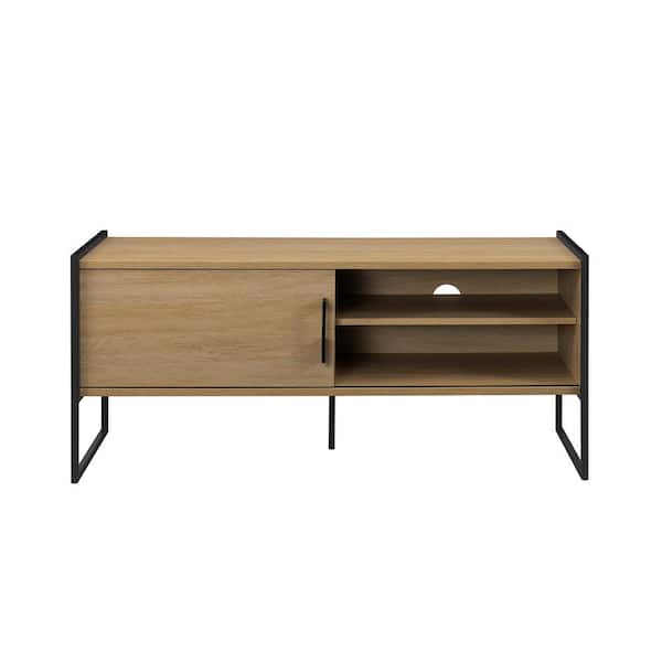 Walker Edison Furniture Company 48 in. Industrial Coastal Oak Wood and Metal TV Stand with Box Legs and Sliding Door (Max TV Size 55 in.)