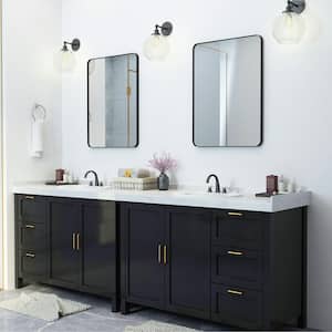 HD 24 in. W x 36 in. H Metal Rectangular Rounded Framed Wall Bathroom Vanity Mirror in Black