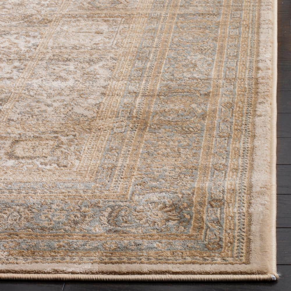 Ivory and Light Blue Vintage Distressed Area Rug 4' x 5'7"