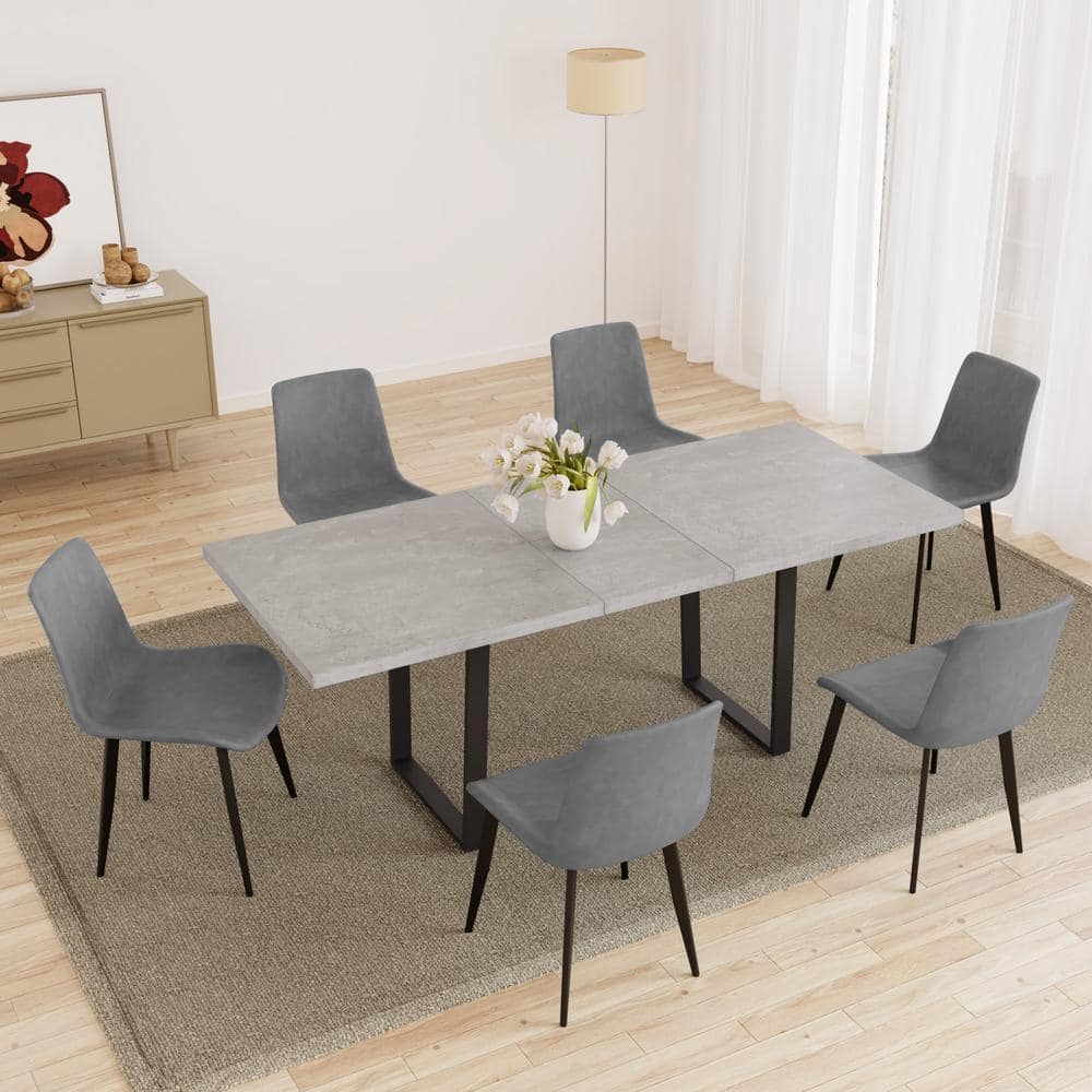 GOJANE 7-Piece Set of 6-Gray Chairs and Retractable Dining Table ...