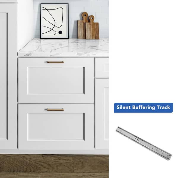 24 in. W x 24 in. D x 34.5 in. H Ready to Assemble Solid Wood Shaker 2 Drawers Base Kitchen Cabinet in White