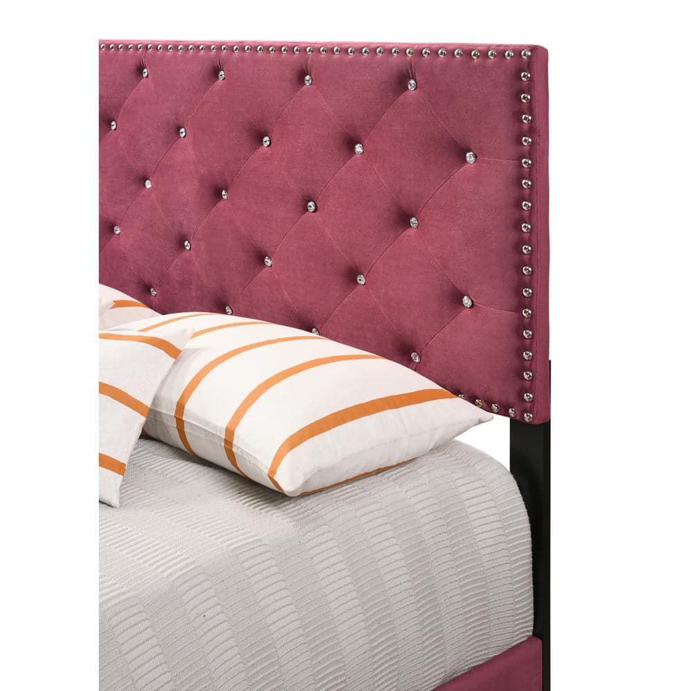Cherry Velvet Tufted Upholstered Full Panel Bed