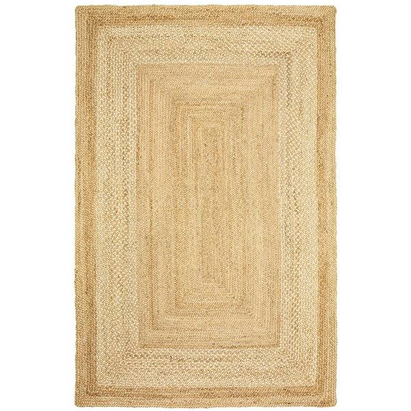 LR Home Akira Rustic Natural Beige 3 ft. 6 in. x 5 ft. 6 in. Braided Border Jute Indoor Area Rug