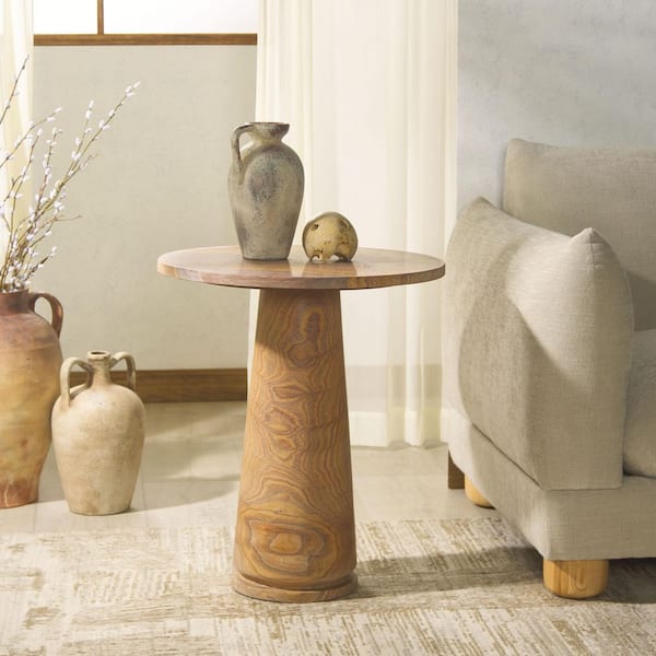 Valentia 20.5 in. Brown Round Marble End Table