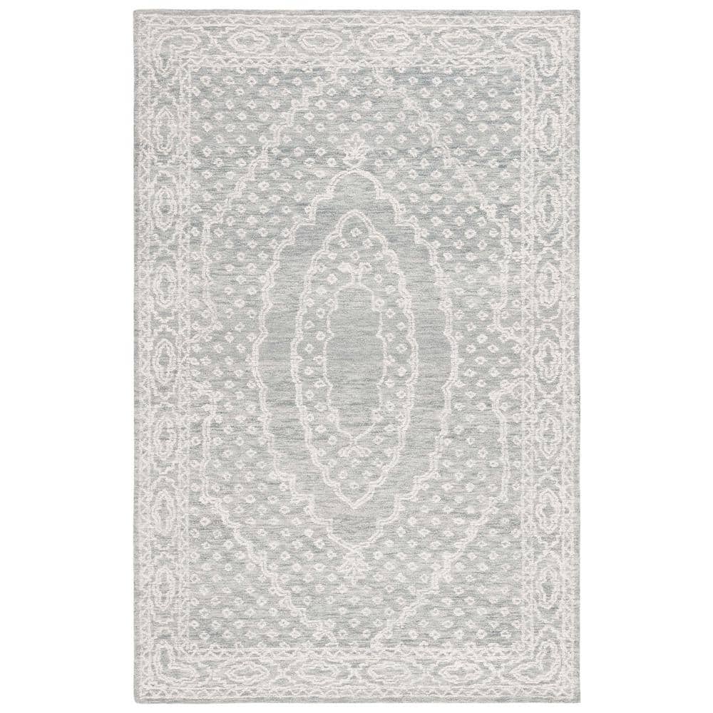Ivory and Grey Hand Tufted Wool Area Rug, 5' x 8'