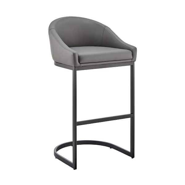 Armen Living Atherik 34-38 in. Grey/Black Metal 28 in. Bar Stool with Faux Leather Seat