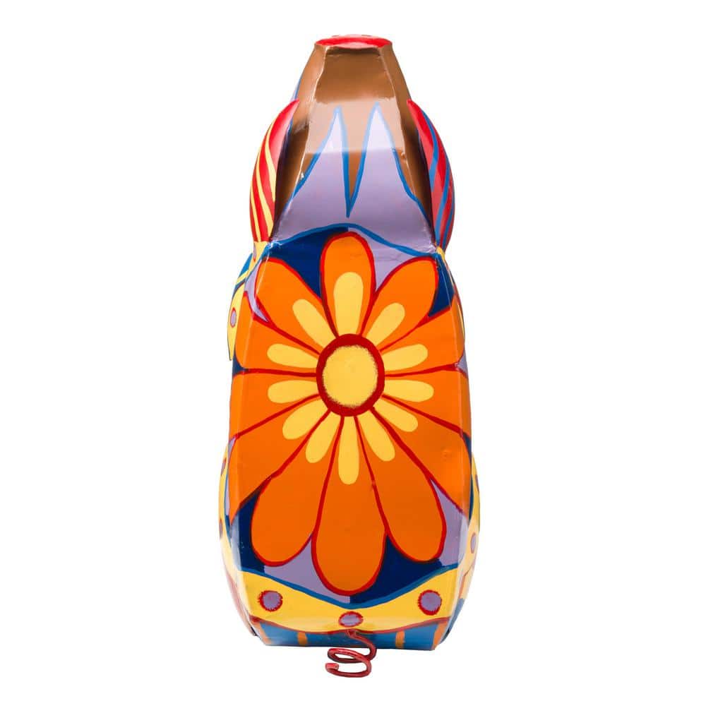 Colorful Folk Art Pig Metal Outdoor Side Table