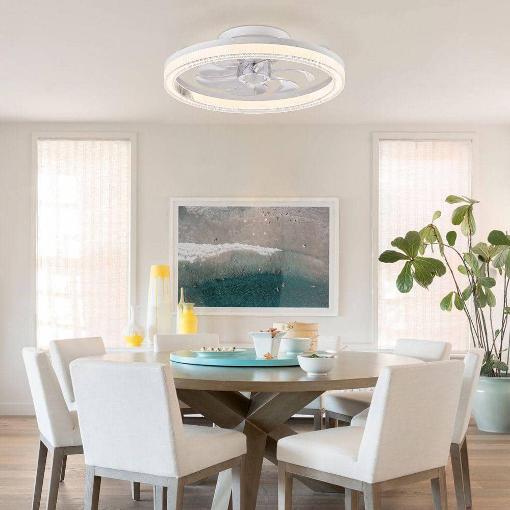 20" White Low Profile LED Ceiling Fan with Remote and App Control