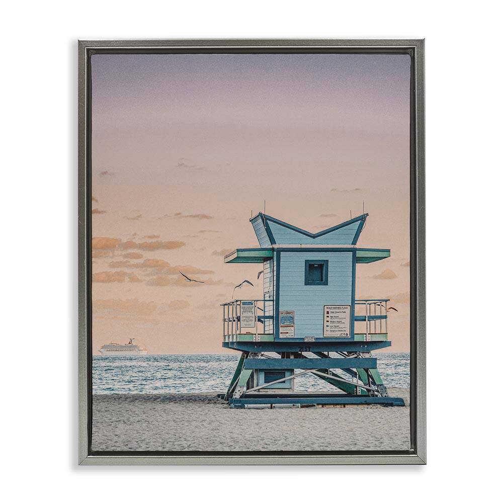 Miami Lifeguard Stand by LSR Design Studio Gray Floater Frame Coastal Graphic Art Print 21 in. x 17 in. price history on PriceWatchPro