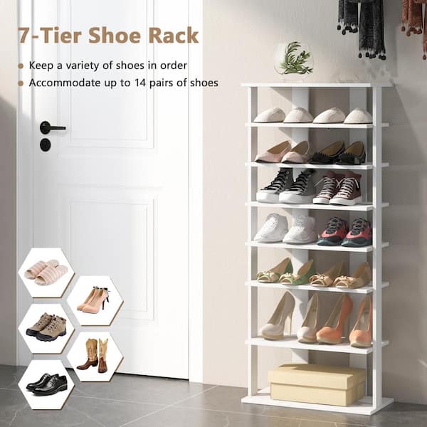 HONEY JOY 43.5 in. H 14-Pair 7-Tier White Wood Double Rows Shoe Rack  Vertical Wooden Shoe Storage Organizer TOPB006641 - The Home Depot