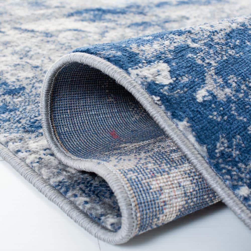Reversible Grey/Navy Synthetic 5' Square Stain-Resistant Rug
