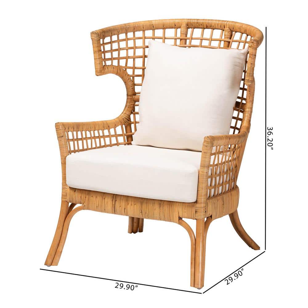 Handcrafted White Rattan Accent Chair with Swoop Arms