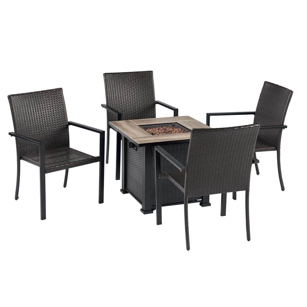 5-Piece Wicker Patio Conversation Set with Fire Pit