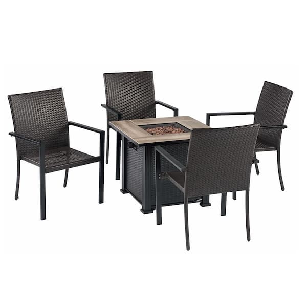 Unbranded 5-Piece Wicker Patio Conversation Set with Fire Pit