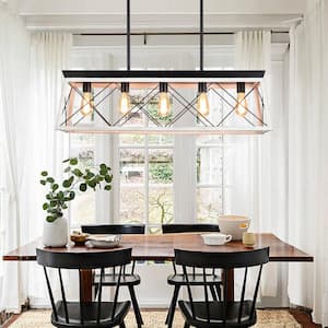 5-Light Black and Oyster Grey Rectangle Linear Island Chandelier for Dining Room Kitchen with No Bulbs Included