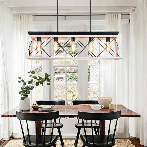 5-Light Light Grey Rectangle Linear Island Chandelier for Dining Room Kitchen with No Bulbs Included