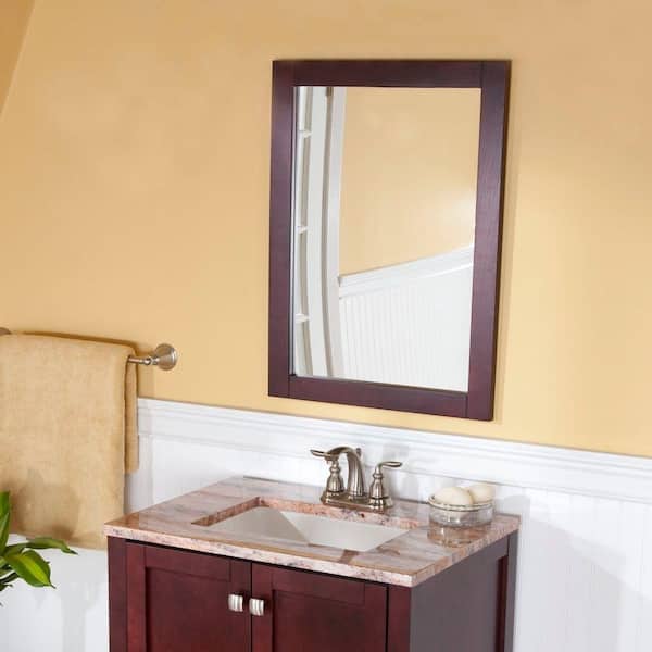 St. Paul 20 in. W x 27 in. H Rectangular Wood Framed Wall Bathroom Vanity Mirror in Dark Cherry
