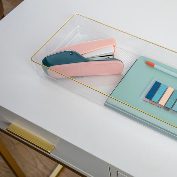MARTHA STEWART Clear/Gold Trim Desk Drawer Organizer Set of 2